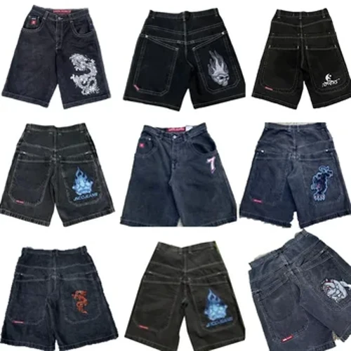 Y2k Retro Gothic Hoa Văn In JNCO Quần Short Denim thập niên 2000 Phong Cách Hip Hop Baggy Nam Mùa Hè Nữ Quần Jean Đi Biển Jorts Quần Short Tập Gym