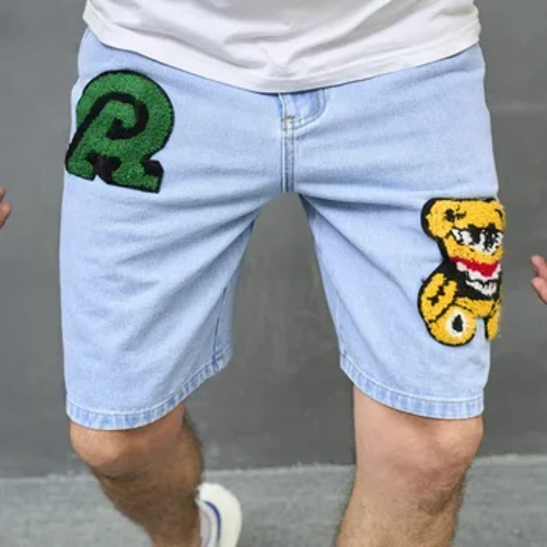 Nam Mùa Hè Phong Cách Cá Tính Thêu Quần Short Denim Nam Slim Fit Năm Điểm Quần Chất Lượng Tốt Giày Đi Biển Quần Short Jean
