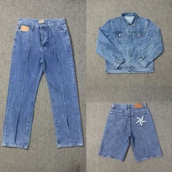 Thương Hiệu Thời Trang Ngôi Sao Năm Cánh Thường Ngày Dạo Phố Cao Cấp Cặp Đôi Áo Khoác Denim Quần Short Jean Nam Nữ
