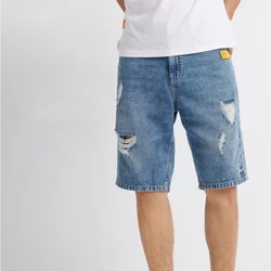 Erkekler Yaz kısa kot pantolon Delik Boyama Baskılı Açık Mavi Ince Moda Kot Şort Streetwear Düz Erkek günlük kot pantolon