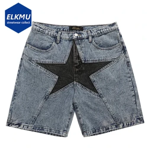 Köçe eşikleri Harajuku Denim Şortikleri 2022 Täze Erkekler Patchwork Artykmaç Hip Hop Mawy Jeans Şortlar Tomus tötänleýin boş şortikler