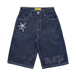 Y2k Hip Hop Vintage Longgar Jorts Harajuku Streetwear Musim Panas Punk Rock Huruf Bordir Fashion Denim Celana Pendek Pakaian Pria