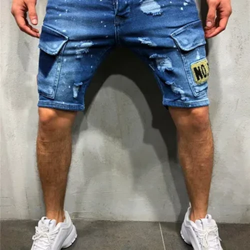 2023 Erkekler gysga jeans köçe eşikleri geýim gapdal jübü üzüm üzüm şortikleri Dem alýan inçe denim şortikler Erkek summa täze