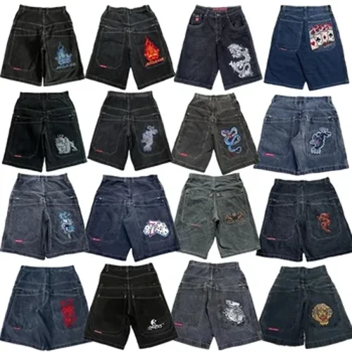 JNCO Leathan Díreach Denim Shorts Harajuku Y2K Jeans Hip Hop Patrún Gheobhaidh dream eile Mná Samhraidh Fir Ghotach Shorts Cispheil Éadaí sráide