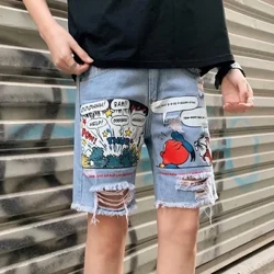 Nam Mùa Hè Thời Trang Thẳng Quần Short Denim Lỗ Quần Denim Thời Trang Đơn Giản Quần Jean Ngắn Quần