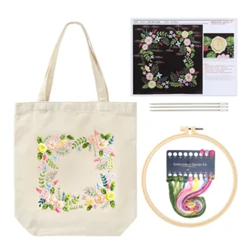 Canvas Tote Bag Embroidery Kit Flower Pattern DIY Needlepoint Kits Crafts Needle and Thread kit Embroidery kit para sa mga nagsisimula