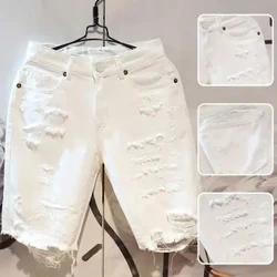 Summer Short Pants Hip Hop Button Zipper Closure Men Summer Short Jeans Ripped Hole Cotton Men Summer Shorts Panlalaking Damit