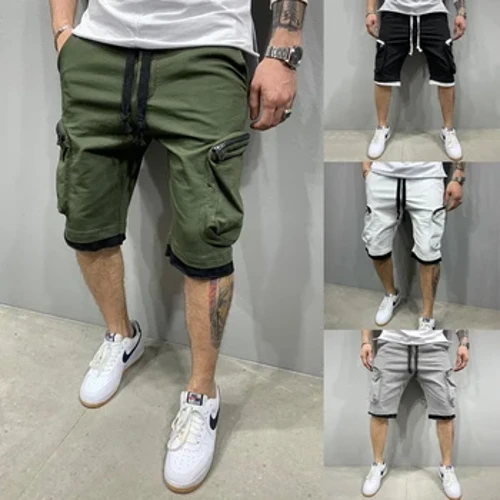 Celana Pendek Pria Musim Panas Baru Katun Kantong Kantong Ritsleting Celana Kargo Gaya Hip-Hop Celana Kasual Olahraga Kebugaran Celana Lima Titik