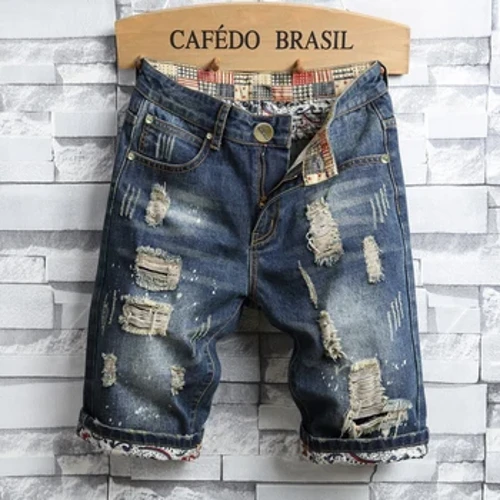 Nam Lỗ Quần Short Denim Mùa Hè 2024 Thời Trang Mới Slim Fit Rách Retro Quần Jean Ngắn Nam Thương Hiệu
