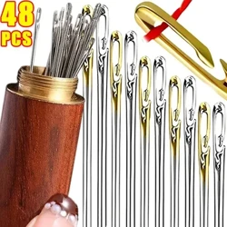 48/12Pcs Mga Blind Sewing Needles Matatanda Malaking Butas Hindi kinakalawang na Asero Pansariling Threading Needles Pantahian ng Kamay na Karayom ​​sa Pagbuburda