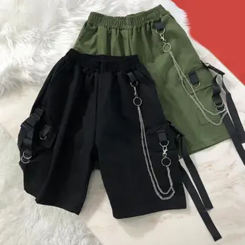 Fir Shorts Ilphócaí Slabhra Maisiúchán Strap Gearr Gearrthóga Ócáideacha Meán-ardú Leaisteacha Waistband Gearr Fireann Fad glúine Fir Lasta Gearr