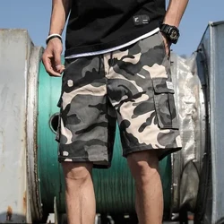 2024 Sommermænds udendørs camouflage last shorts Ny løs bomuldsport afslappet halvbukser midt i taljen Tegn lomme shorts