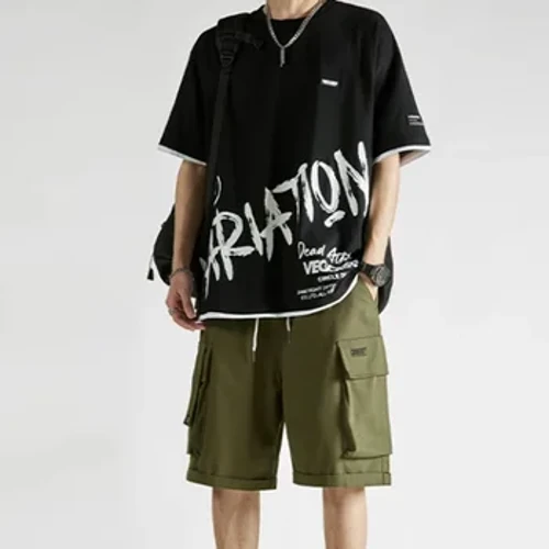 Cargo Shorts Fersiwn Corea haf dynion o'r duedd o bants llac y tu allan i'r brand ffasiwn pants achlysurol INS