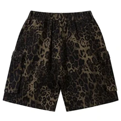 Vīriešu retro leoparda šorti 2024. gada vasaras brīvi kravas šorti Bikses Harajuku Streetwear Lielizmēra hiphopa šorti