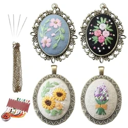Kit de pendentifs brodés, bricolage, point de croix, motif imprimé, collier pendentif brodé avec fil d'aiguille, artisanat d'art, cadeau créatif