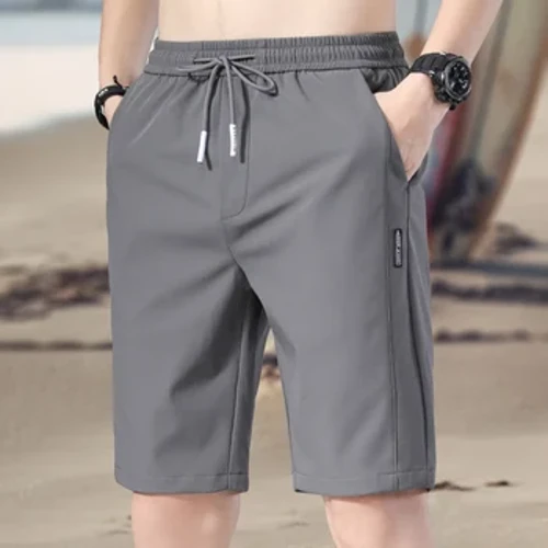 1 Máy Tính Nam Mùa Hè Băng Lụa Quần Short Mỏng Thoáng Khí Thoáng Mát Chia Bãi Biển Giữa Quần Nhân Quả Rời Quần Short Lưng Thun phong Cách Thể Thao Mới
