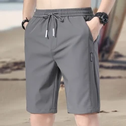 1pc Panlalaking Summer Ice Silk Shorts Manipis Makahinga Cool Splice Beach Gitnang Pantalon Dahilan sa Maluwag na Nababanat na Waist Shorts Bagong Sport Style