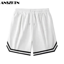 ANSZKTN, pantalones cortos deportivos de verano para hombre, con logotipo de sublimación personalizado, malla de seda de hielo, los más cómodos, para baloncesto, gimnasio, deportes