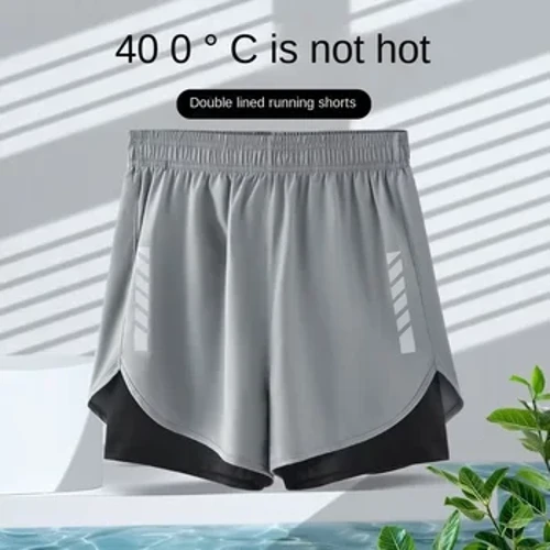 Shorts spóirt Mheiriceá d'fhir ag rith, triomú tapa, líneáil síoda oighir le haghaidh oiliúna, folláine, cispheile, agus shorts don samhradh