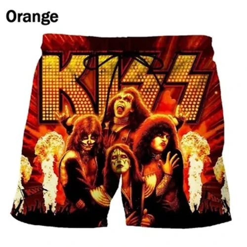 Band Roc Caled KISS Cariad Gwn Traeth Byrs Dynion Cŵl 3D Bwrdd Metel Trwm Shorts Swimsuit homme 2023 Cefnffyrdd Nofio Hip Hop Iâ Byr