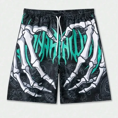2024 Zomer Klassieke Schedel Strand Korte Broek Nieuwe Mode Skelet Handafdruk Mannen Vrouwen Gym Shorts Sneldrogend Trunks Ijs shorts