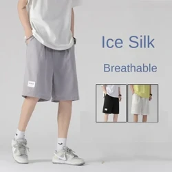 Shorts Samhraidh na bhFear Alt tanaí Dath Díreach Scaoilte Soladach Pants síoda Oighir Breathable Quick-thriomú 5 Pointe Corr Shorts