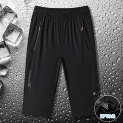 8xl didelių vyrų ledo šilko šortų ledo šilko kaprizo greitai džiovinimo mažų horizontalių šortų vasaros karšto pardavimo „capris“ žaibas capris