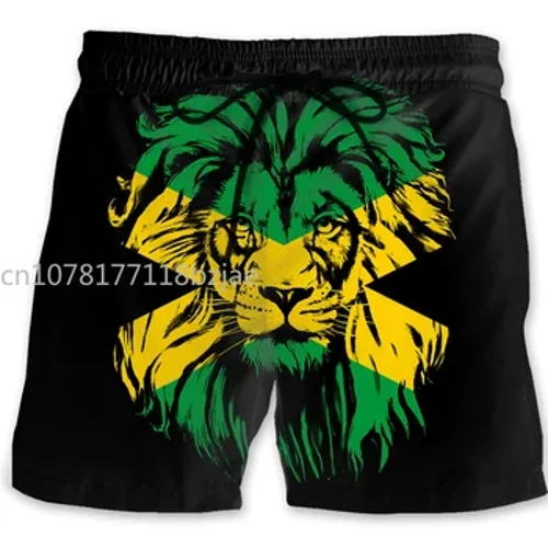 Jamaica Sư Tử Quốc Huy Đồ Họa Quần Short Đi Biển Nam 3D In Cờ Jamaica Đồ Bơi Homme Mùa Hè Hawaii Quần Bơi Đá Mát Ngắn quần