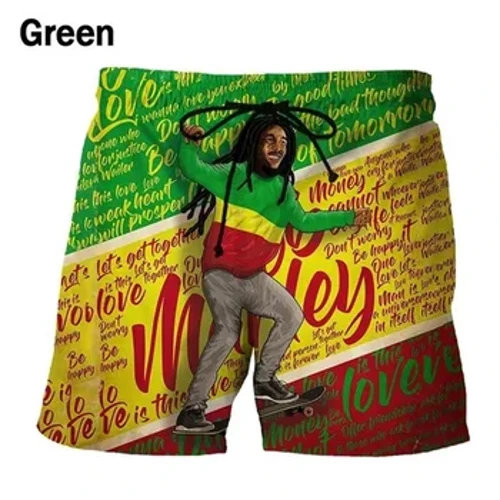 3D Ca Sĩ Reggae Bob Marley In Quần Short Đi Biển Quần Áo Bơi Homme Mùa Hè 2024 Hawaii Bơi Thân Cây Thoáng Mát Trẻ Em Băng quần Short