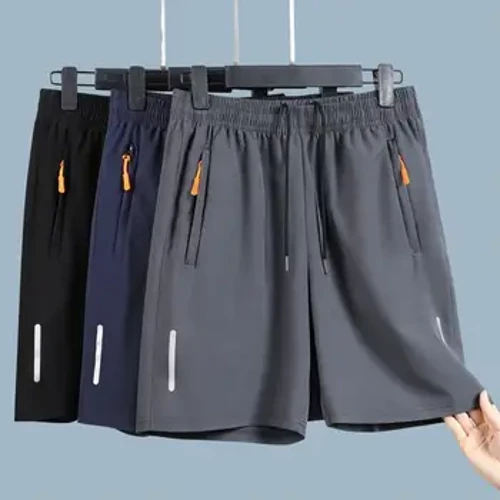 Ice Silk Nam Quần Shorts Thể Thao Mùa Hè Nhanh Khô Giải Trí Tập Thể Dục Màu Trơn Quần Ngắn Thiết Kế Dải Phản Quang Độc Đáo