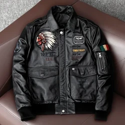 Ny indisk broderi flygdräkt Naturlig kappa av äkta läder Herr nötskinn Motorcykeljackor Smal modekläder