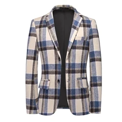 Siaced siwt achlysurol ffasiwn dynion siaced ieuenctid main plaid siwt bach llanw uchaf