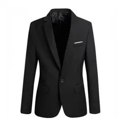 2024 Blazer de afaceri pentru bărbați, cu un singur buton, cu rever, sacou, frumos, tendință, subțire, ocazional, pentru birou, pentru bărbați, pentru costum de nuntă.