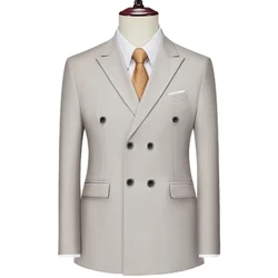 2023 Fashion New Men's Casual Boutique Slim Double Breasted Solid Color Business Wedding Suit Blazers Dress Jacket Coat
