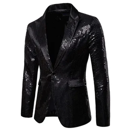 Modesch Männer Luxuriéis Sequin Kostüm Jacket Faarf Blocking Collar Casual Single Button Blazer Coats Charme Männer Kleeder