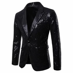 Manlig Slim Fit Formell kostym Paljett Blazer Coat Shining Jacka One Button Tops Party Scen Performer Blazer Jackor Kappor för män