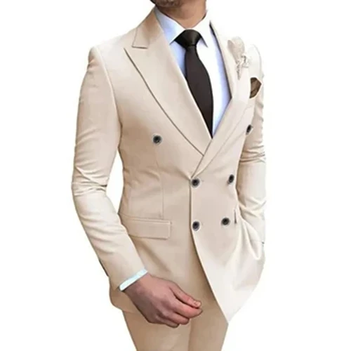 2023 Costume de nunta Barbati Moda de afaceri Set 2 piese Jacheta subtire Rochie Blazere Palton Pantaloni Pantaloni Culoare uni Dublu piept