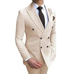 2023 Bröllopsdräkter Herr Business Mode 2-delat Set Slim Jacket Klänning Blazers Kappa Byxor Enfärgad Dubbelknäppt