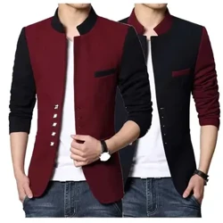 Áo khoác nam Slim Fit cổ đứng màu khối phù hợp với trang phục hợp thời trang sành điệu