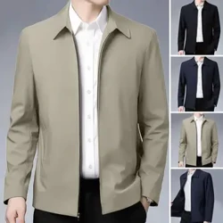 Jaket Pria Jaket Lapel Pria Mid-Aged Elegan kanthi Kanthong Penutupan Zipper kanggo Bisnis Formal utawa Busana Kasual ing Musim Semi Musim Gugur