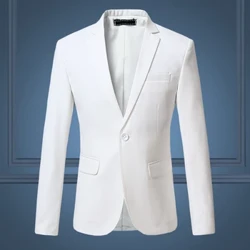 Høykvalitets Gentleman Menn Slank Uformell Hvit Dress, Store Størrelser Merker Herrebedrift Uformell Flow of Pure Color Blazere Menn