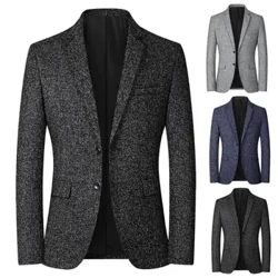 Men Blazer Lliw Solid Brest Sengl Hydref Lapel Gaeaf Botymau Siaced Siwt ar gyfer Gwisgo Dyddiol