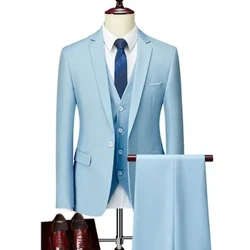 Erkekler Ince Iş Rahat Takım Elbise Elbise Üç parçalı Set Ceket Pantolon Yelek/Erkek Düğün Damat Blazer Ceket Pantolon Yelek