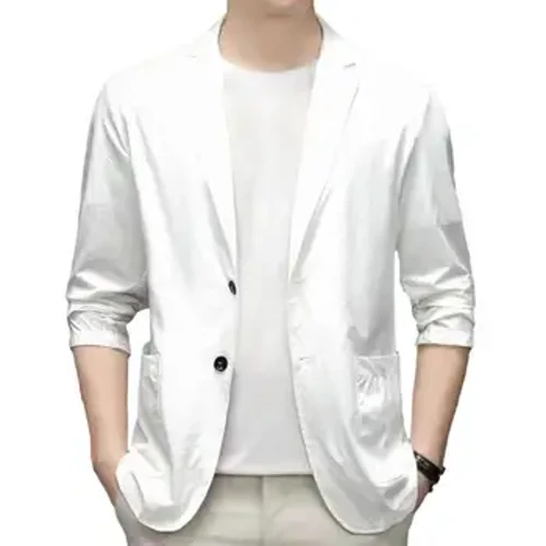 Erkekler Blazers Slim Fit Çift Düğmeler İş Ceket Yaka 3/4 Kollu İşe Gidiş Takım Elbise Ceket Düz Renk Yaka Damat Ceket