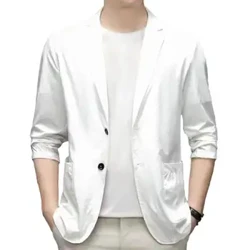 Nam Áo Cộc Tay Slim Fit Đôi Nút Kinh Doanh Áo Khoác Ve Áo Tay Áo 3/4 Đi Lại Cộc Màu Ve Áo Chú Rể Áo Khoác