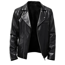 Herren Lederjacke Frühling und Herbst neue Lederjacke hübscher horizontaler Reißverschluss Motorradanzug Jugend Großformat Mantel