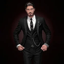 Màu Đen Cổ Điển Slim Fit Nam Phù Hợp Với Đạt Đỉnh Ve Áo Chú Rể TUXEDO 3 Mảnh Áo Vest Quần Lót Nam Kinh Doanh Masculino áo Blazer