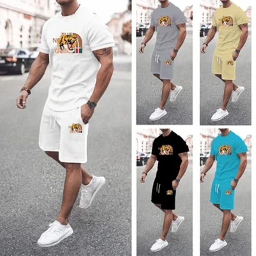 Naujas 2024 m. vasaros vyriškas rinkinys Explosive Super Hot Casual Fashion Sportswear 3D Digital Printed Vyriškas marškinėlių kostiumas trumpomis rankovėmis