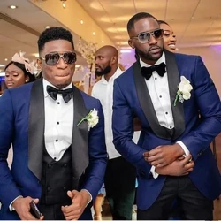 Su'ega a Tamaloloa Malamalama Navy Blue ma Black Groom Tuxedos Shawl Lapel Fa'aipoipoga Fa'aipoipoga Tagata sili (Acket+Pants+BowTie+Vest) C684