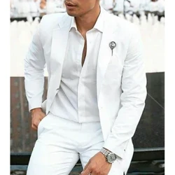 Costume blanc haut de gamme pour hommes, deux pièces à revers cranté, costume intelligent de bureau décontracté, coupe cintrée, smoking de mariage (Blazer + pantalon)